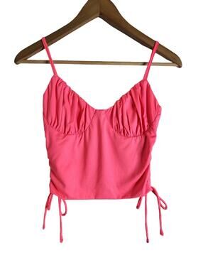 Princess Polly Nobu Top Neon Pink Ruched Bustier Detailing Side Ties Size 6